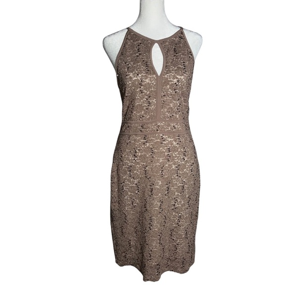 CB Established 1962 Sequin Lace Halter Dress Size 12 Taupe Brown Cocktail Party - Picture 1 of 7